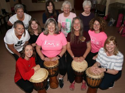 In the pink drumming group